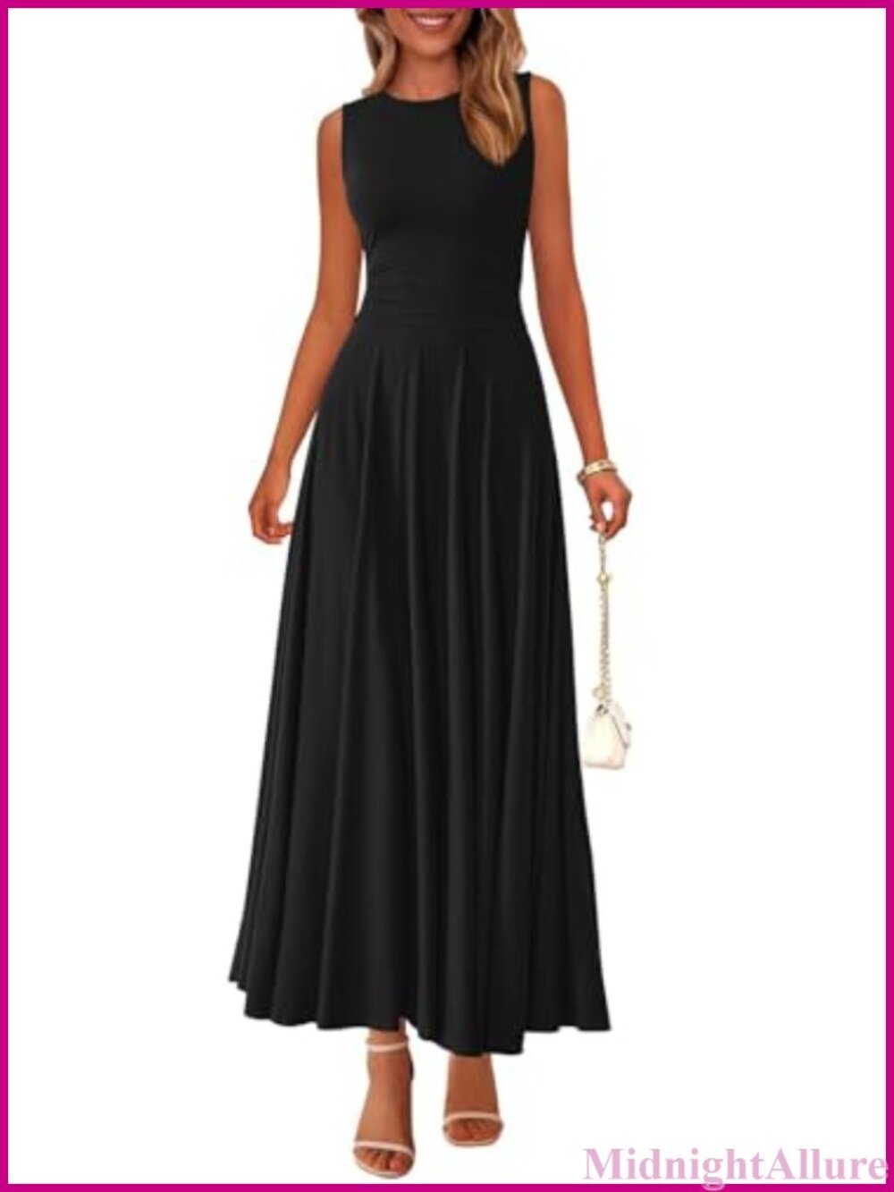Sleeveless Pleated A-Line Maxi Dress Flowy Casual Summer Sundress